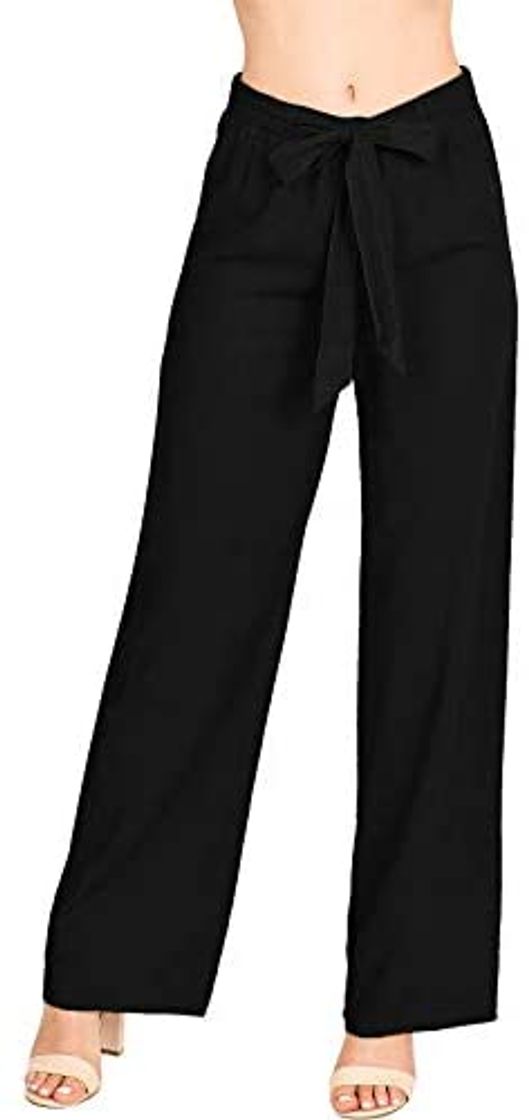 Moda Marca Amazon - find. Pantalón Ancho de Lino Mujer, Negro