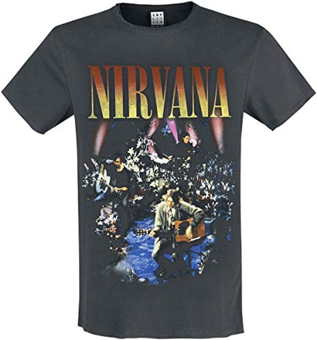 Moda Nirvana Amplified Collection - Live In New York Hombre Camiseta Gris Marengo