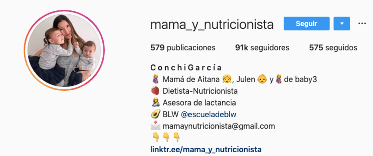 Moda Perfil de Instagram de Conchi García nutricionista BLW 