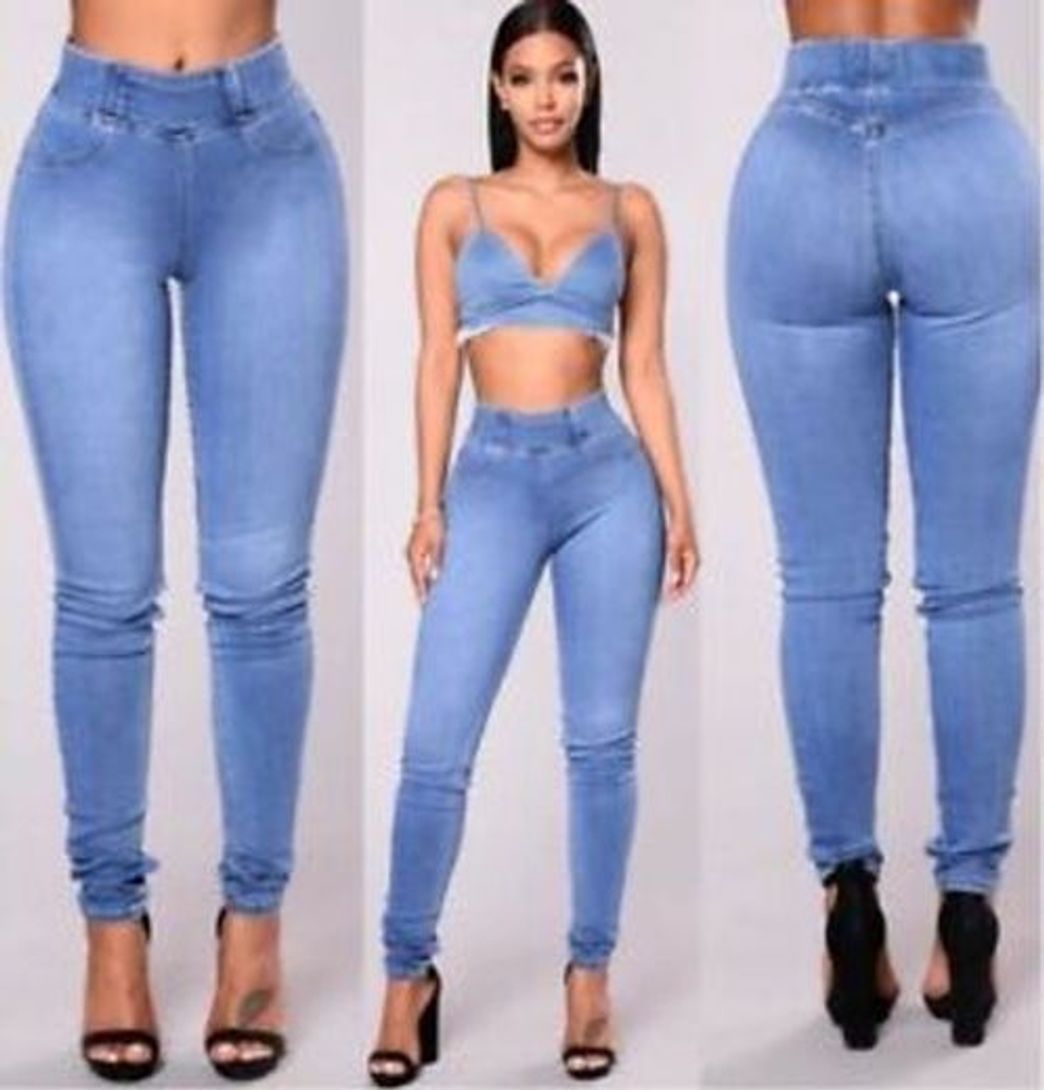 Social Pantalones Jeans Elástico Cintura Alta