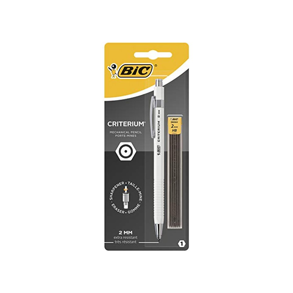 Social BIC Criterium Portaminas 0,2 mm - Cuerpo Blanco o Negro, Blíster de 1