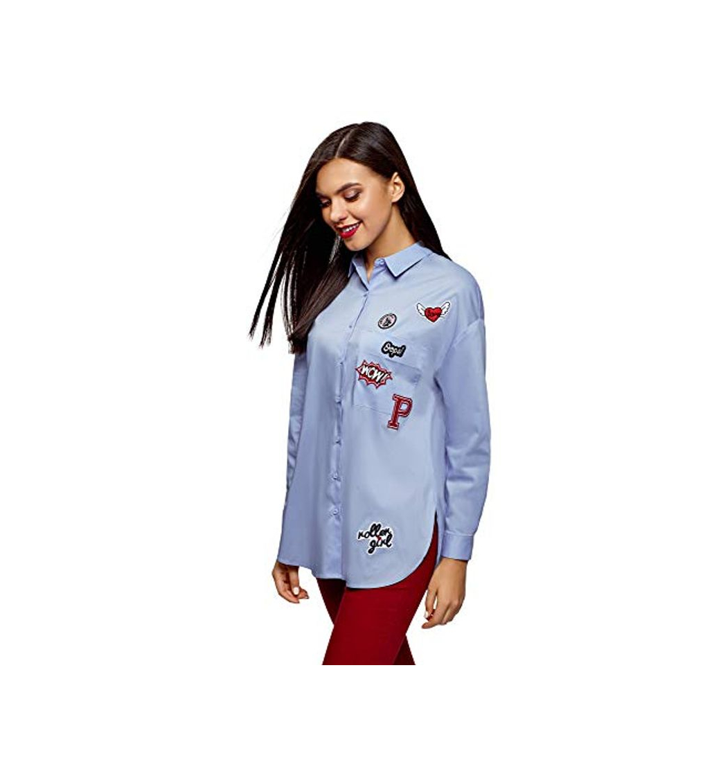 Productos oodji Ultra Mujer Camisa Oversize con Parches, Azul, ES 44