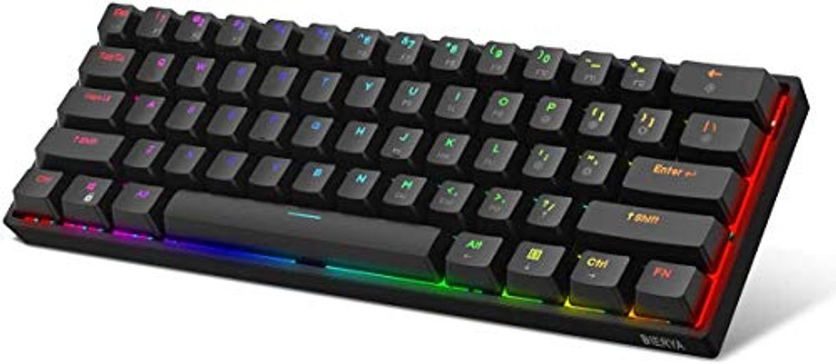 Social DK61E 60% Teclado mecánico para juegos, Teclado PBT con cable retroiluminado RGB