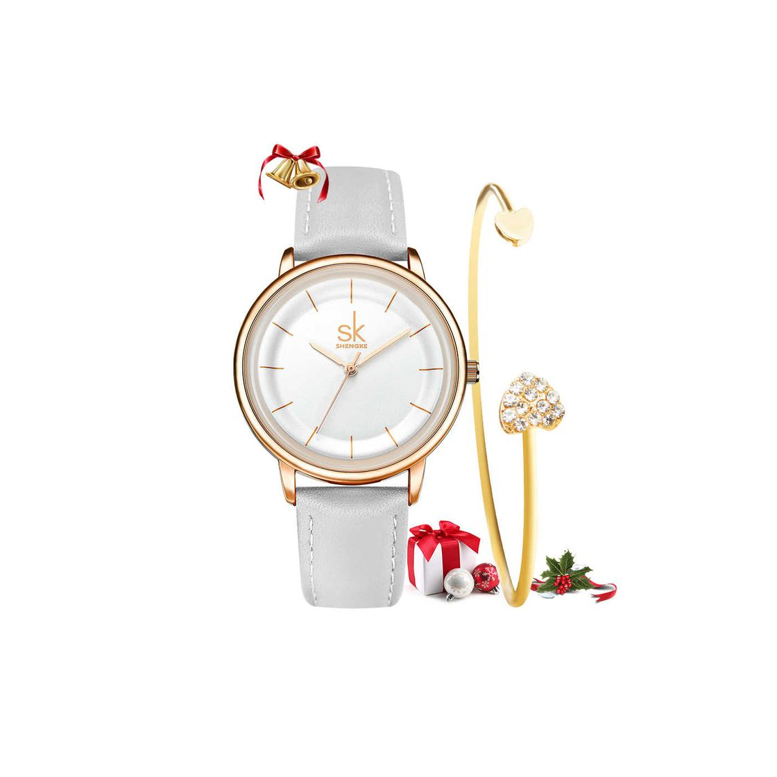 Moda SWJM Relojes Shengke para Mujer Reloj de Pulsera de Cuero de Cuarzo para Mujer Reloj de Pulsera Impermeable para Mujer Relogio Feminino Reloj Mujer Rosa