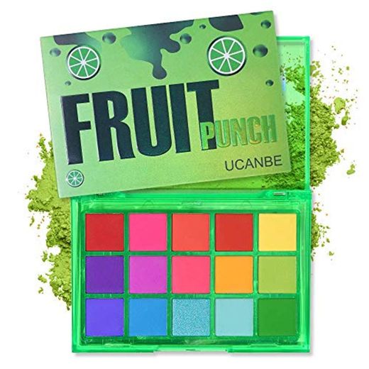 15 colores Sweet Party Paleta de sombras de ojos Paleta de maquillaje de neón Brillo mate Sombras de brillo Polvo de pigmento mezclable metálico Paleta de sombras de ojos multiusos # Ponche de frutas