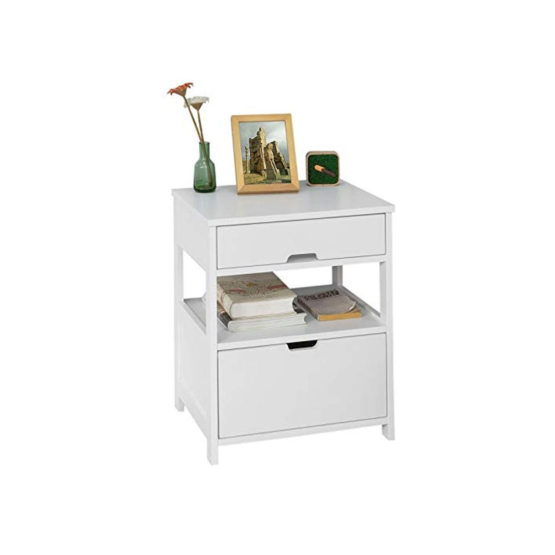 Social SoBuy Mesita de Noche Dormitorio, Mesa Auxiliar con 2 cajones,Blanco,FRG258-W,ES
