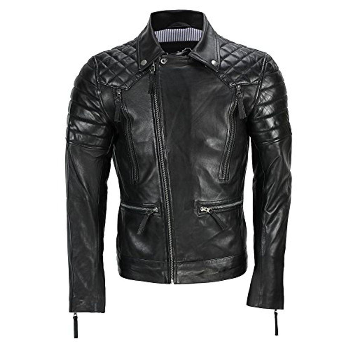 Moda Xposed - Chaqueta informal de piel auténtica para hombre