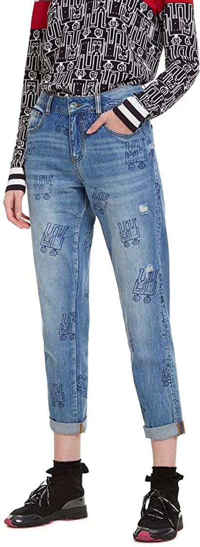 Moda Desigual Trousers Robots Vaqueros Boyfriend, Azul