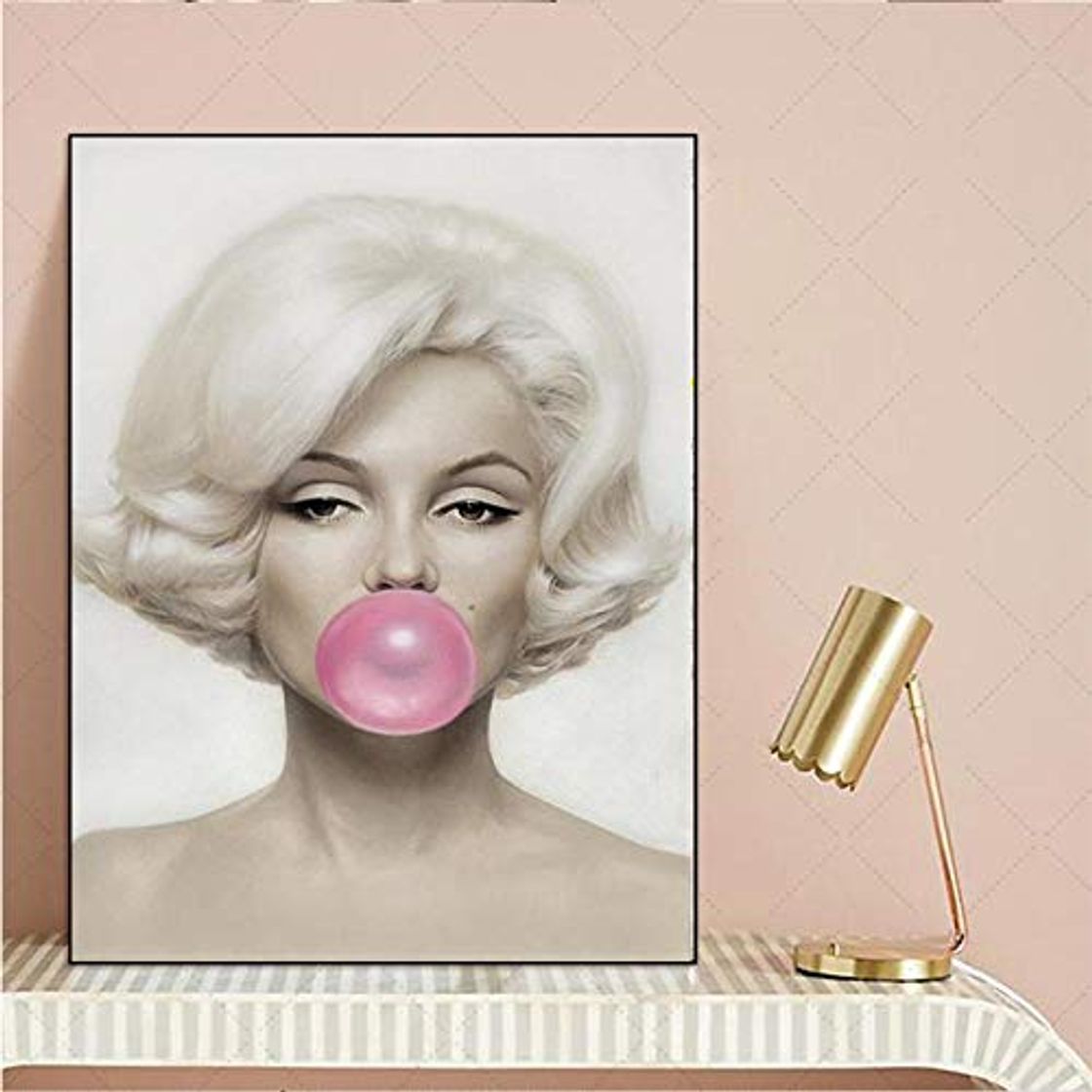 Product HANTAODG Cuadro En Lienzo Figura De Pintura Marilyn Monroe Chicle Rosa Impresiones Carteles Cuadros De La Pared para La Sala De Arte De La Pared Decoración Moderna para El Hogar 50Cmx70Cm