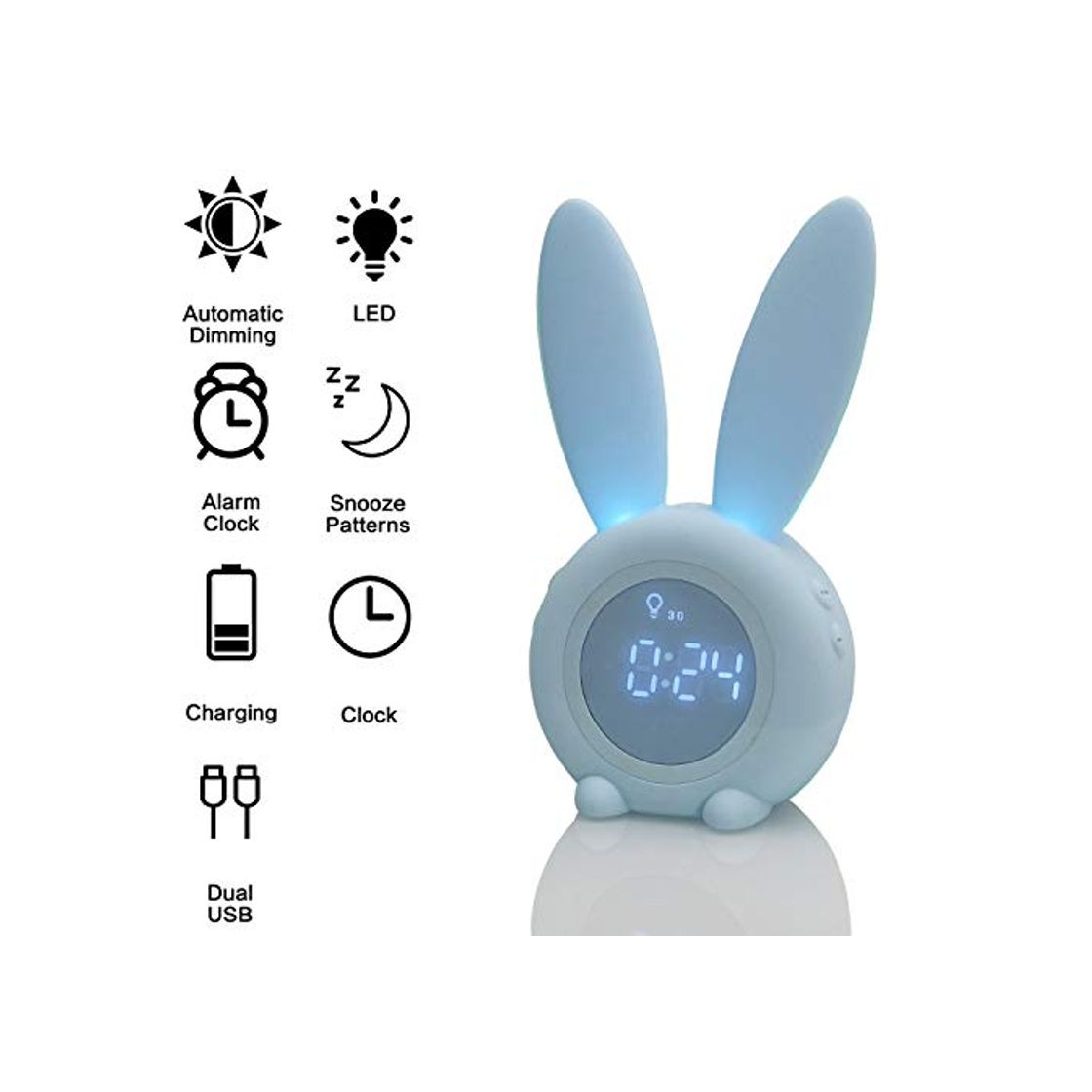 Product Weelth Alarm Clock Light Alarm Clock Cute Rabbit Lámpara de noche con