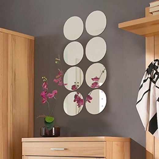 Juego de baldosas de espejo redondo de 8 cada uno Ø20cm azulejo de espejo azulejo espejo espejo decorativo decoración de la pared