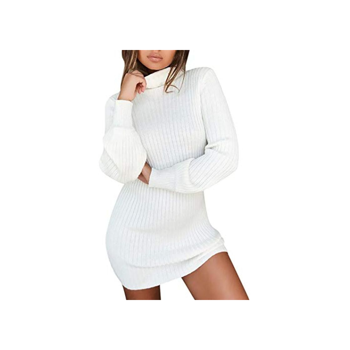 DEELIN Vestido De Cuello Alto De Cuello Alto De Manga Larga Sexy