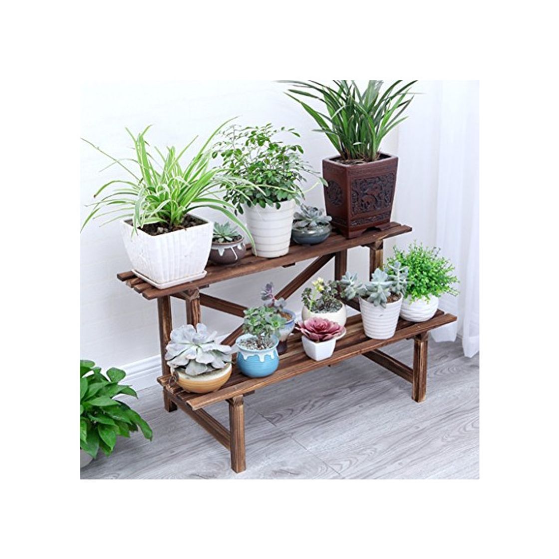 Social Escalera de 2 Niveles Estantes de Flores/Plantas/Estante Exhibición de Plantas de Madera