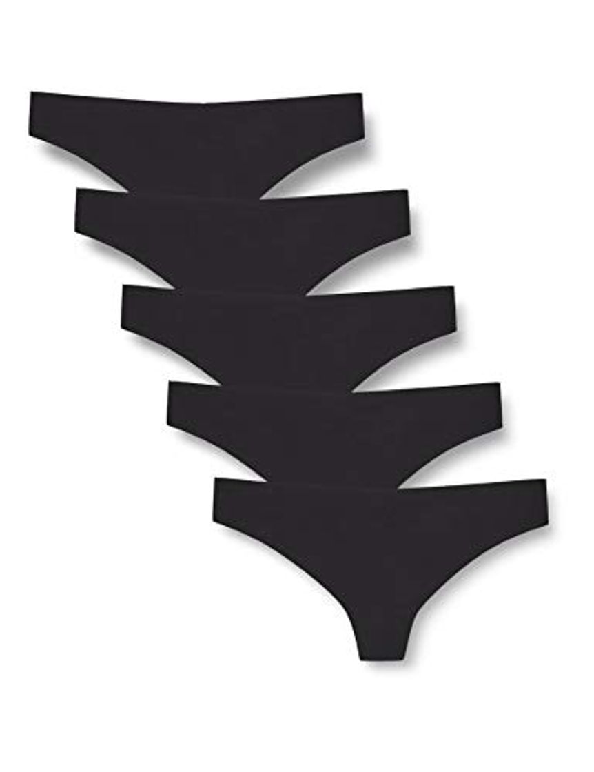 Social Iris & Lilly Calzoncillo Tanga de Microfibra Mujer, Pack de 5, Negro