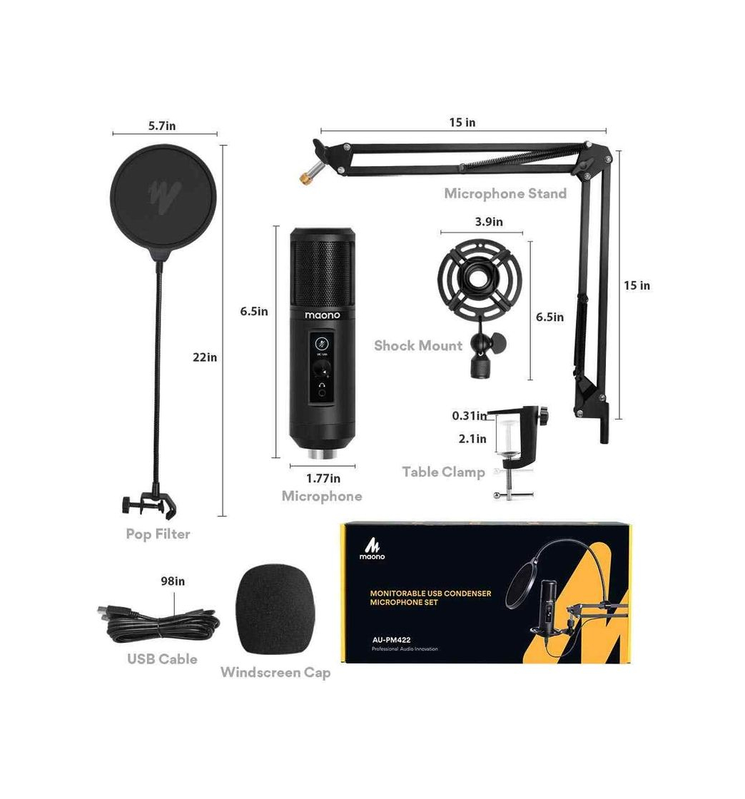 Product MAONO Micrófono USB Monitoreo de latencia Cero AU-PM422 192KHZ Micrófono de Condensador