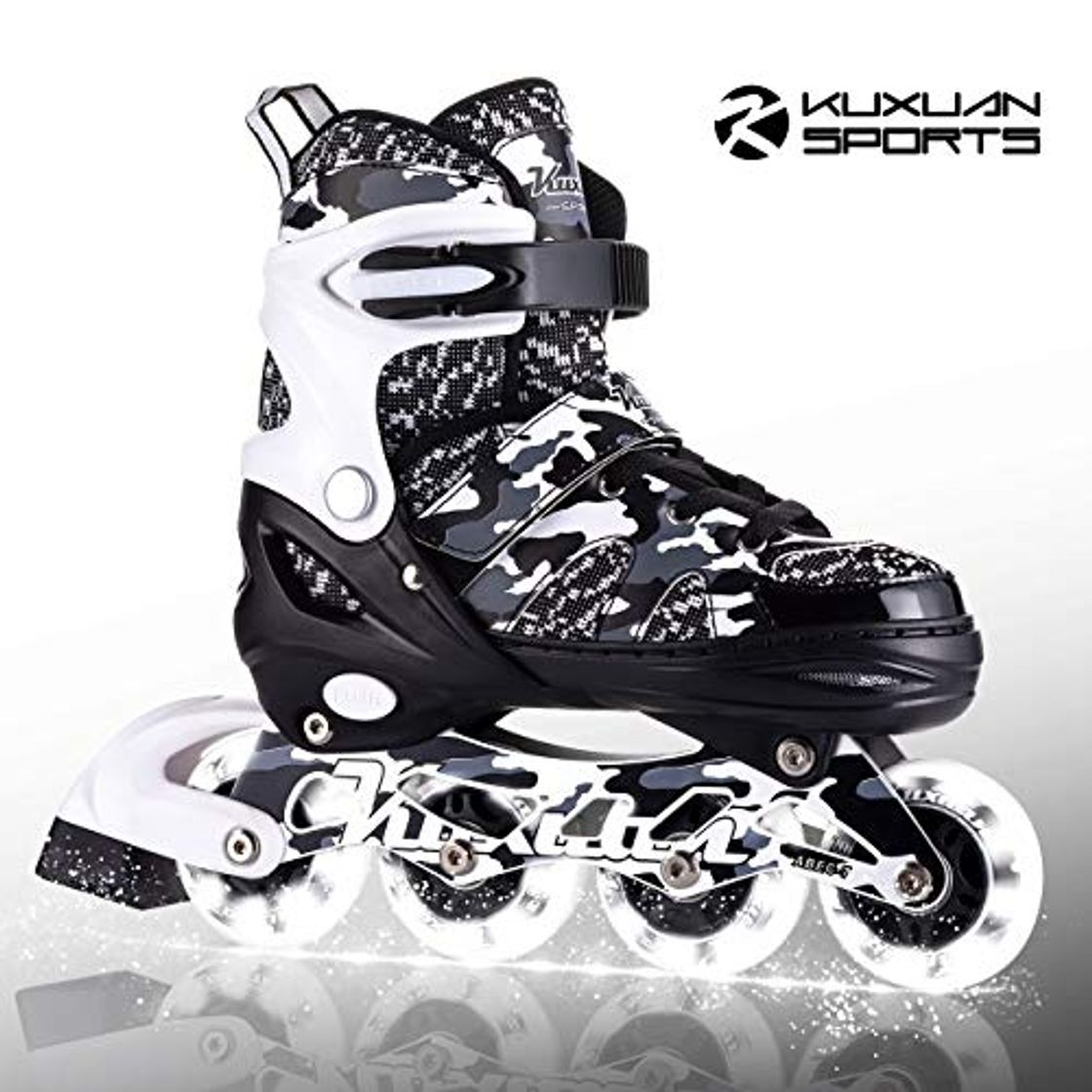 Productos Kuxuan Niños Camo Patines en Línea Ajustables en Negro y Plata con