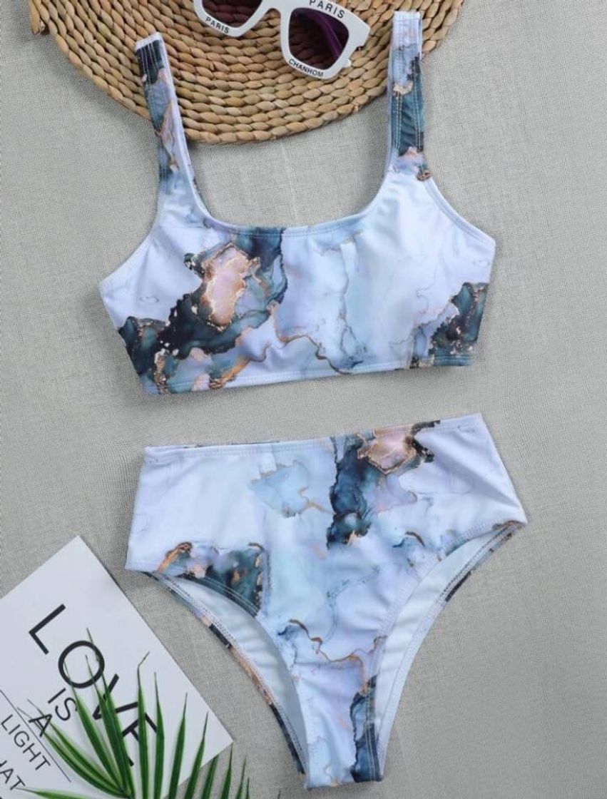 Moda Water Color High Waisted Bikini Swimsuit