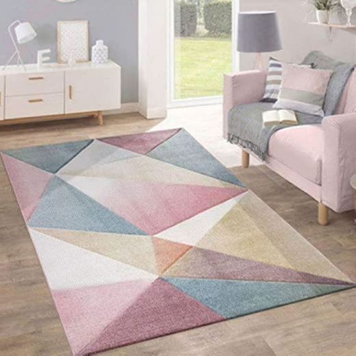 Alfombra Pelo Corto Tendencia Pastel Diseño Geométrico Inspiración Multicolor, tamaño