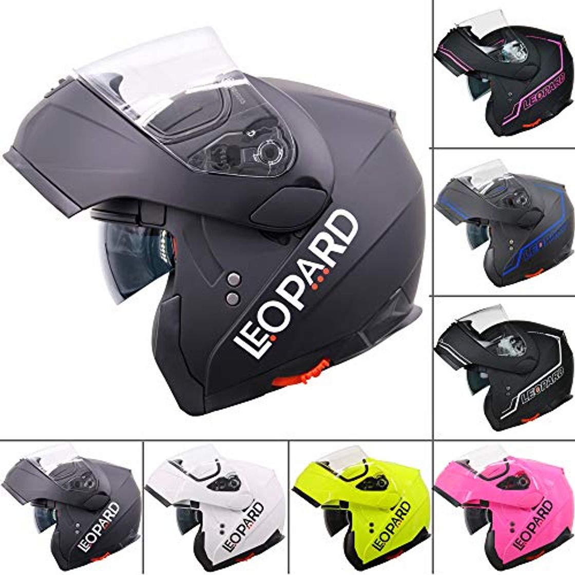 Producto Leopard LEO-838 Doble Visera Casco Moto Modular ECE 22-05 Homologado #01 Negro