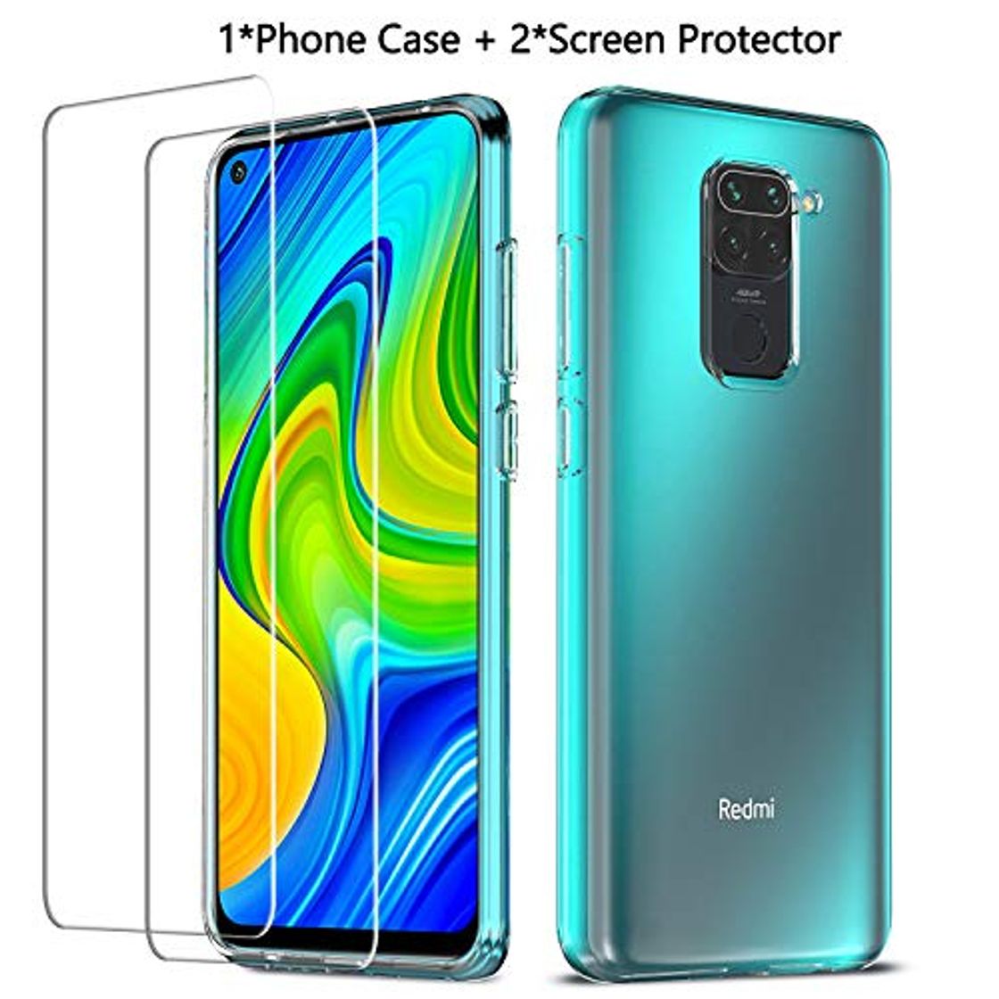 Producto QHOHQ Funda para Xiaomi Redmi Note 9 con 2 Unidades Protector de