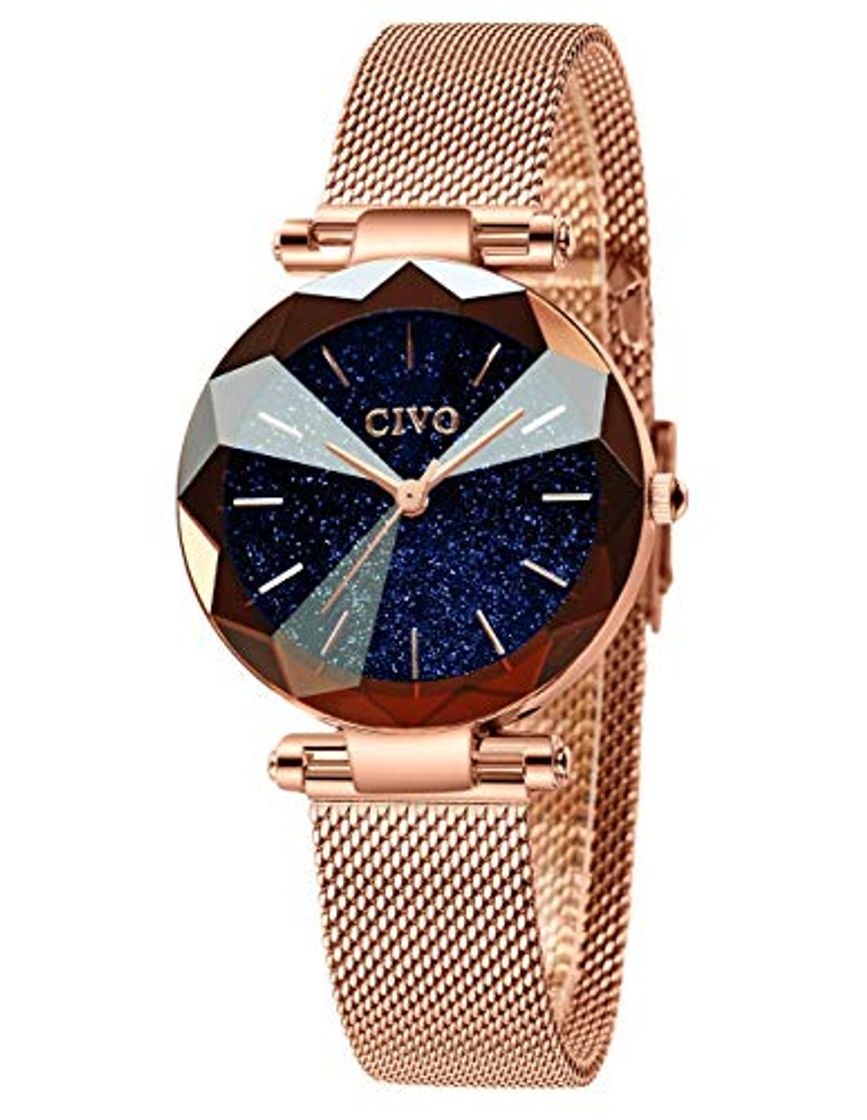 Lugar CIVO Relojes para Mujer Señoras Reloj Damas de Malla Impermeable Oro Rosa