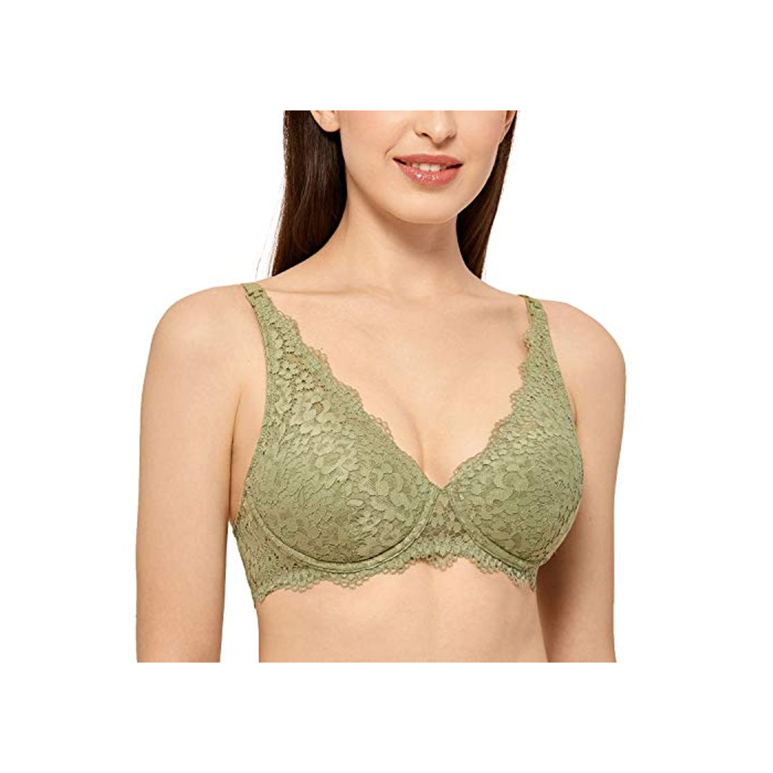 Moda MOMANDA Mujer Sujetador Encaje Bralette Embarazo y Lactancia Premamá con Aros Verde Oliva 95C