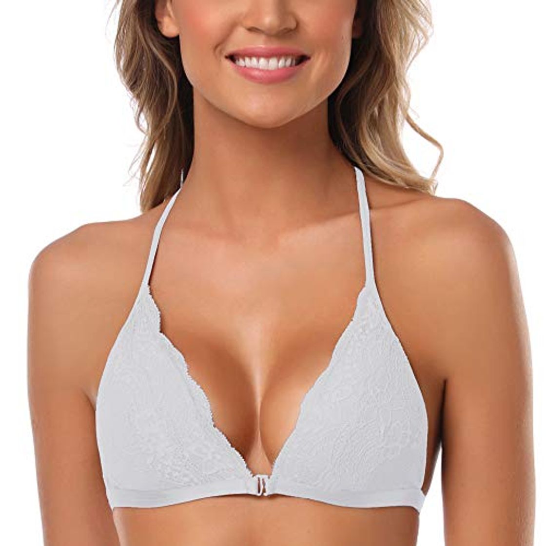 Social SHEKINI Sujetador Bralette de Triángulo de Encaje Flor Crochet con Cierre Delantero