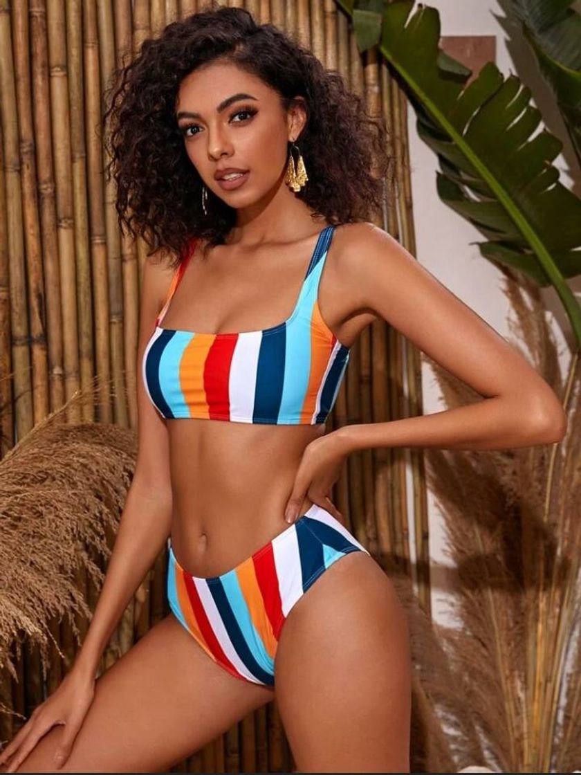 Moda Bañador Bikini De Rayas De Arcoíris

