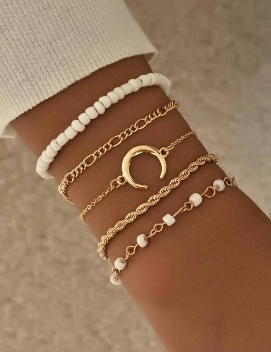 Moda 5 Piezas Pulsera Con Cuenta Con Diseño De Luna

