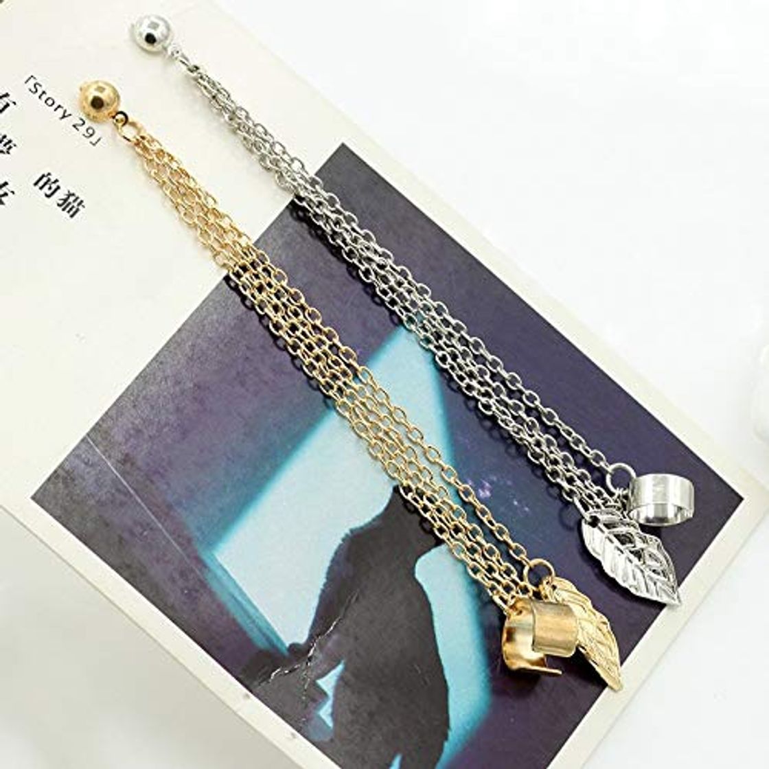 FEARRIN Arete Cruzbijoux Hoja Pendientes Hojas Clip Ear Cuff Pendiente para Las Mujeres Joyería De La Boda Brincos Boucle D'Oreille   Plata