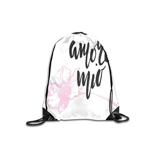 Drawstring Backpack Bag for Men Women，Amore Mio Cursive Handwriting Form With Pastel