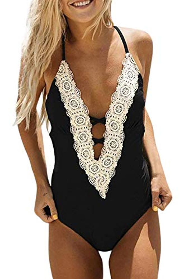 Moda heekpek Traje de Baño Una Pieza para Mujer Encaje Sexy V Cuello Bikin Conjuntos Push Up Acolchado Ropa de Playa Tanga Bikini Monokini Traje de Baño