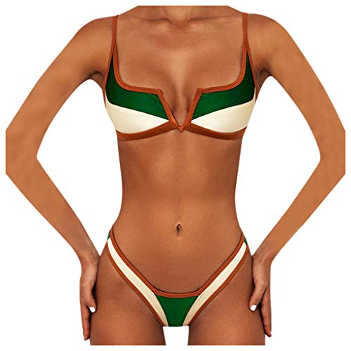 Fashion Mujeres Patchwork Push Up Bandeau Beach Bikini Set Trajes de baño de Dos Piezas Biquinis Feminino 2021 Traje de baño Mujer