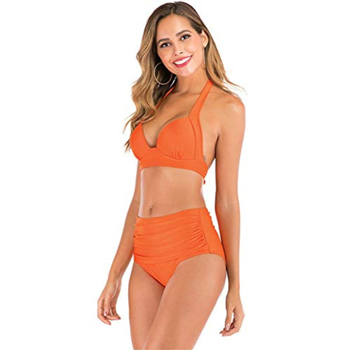 Moda DKNBI Bikini de Cintura Alta Push Up Swimwear Traje de baño de Mujer Halter Top Traje de baño Ropa de Playa Biquini Plus Size Swimwear XXXL