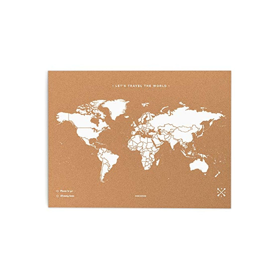 Home Miss Wood Map XL - Mapa del mundo de corcho, 60 x 90 cm, Blanco