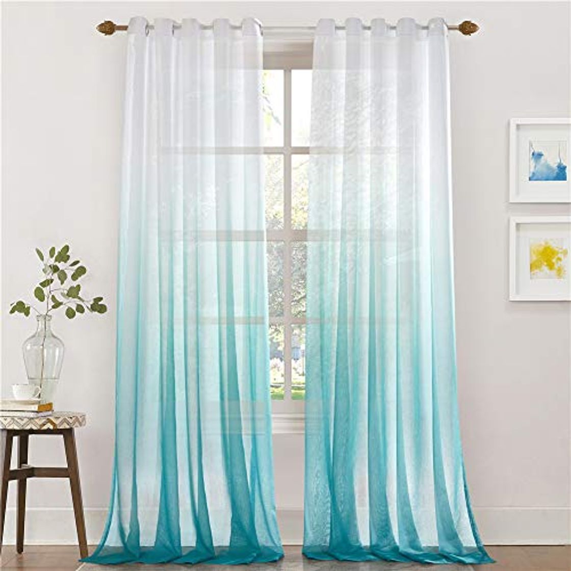 Social Lindong - Cortina de gasa transparente con ojales, color degradado, para dormitorio