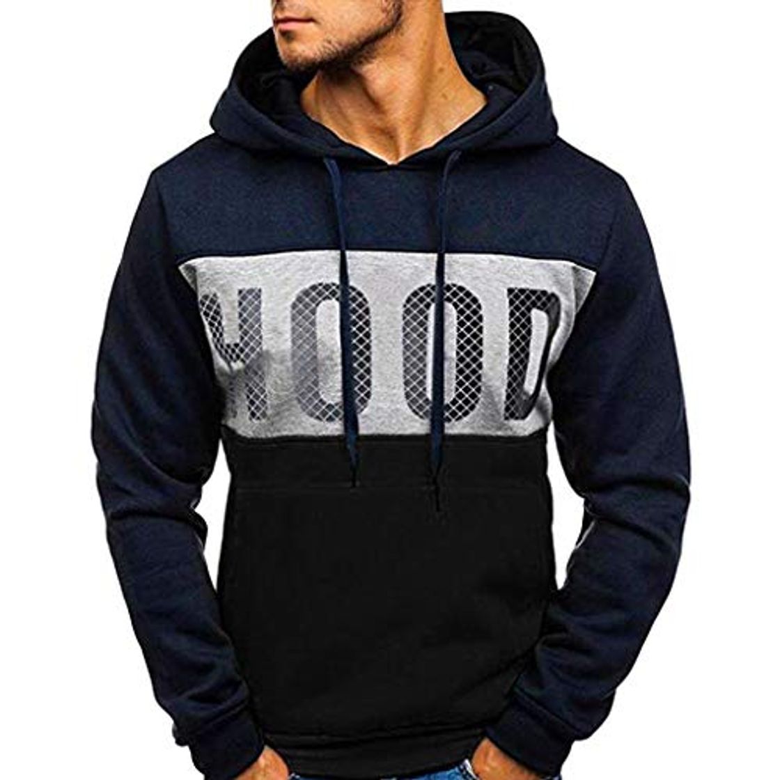 Moda Hombres Sudadera con Capucha Casual Tops Deporte Blusa Manga Larga De Patchwork