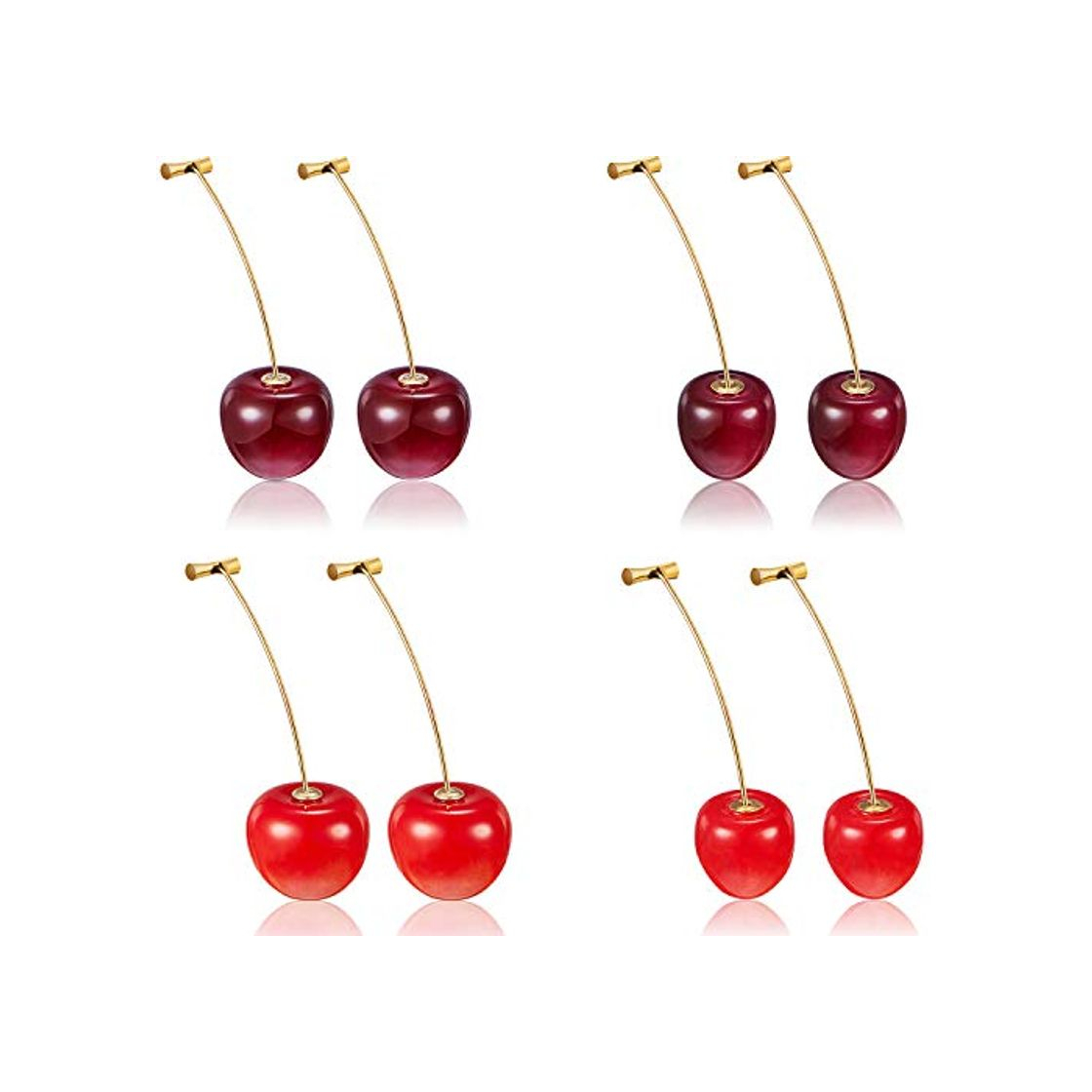 Social 4 Pares de Aretes de Cereza Aretes Dulces de Cereza Aretes Colgantes de Cereza en 3D con Líneas de Oreja de 10 Piezas para Mujeres y Niñas