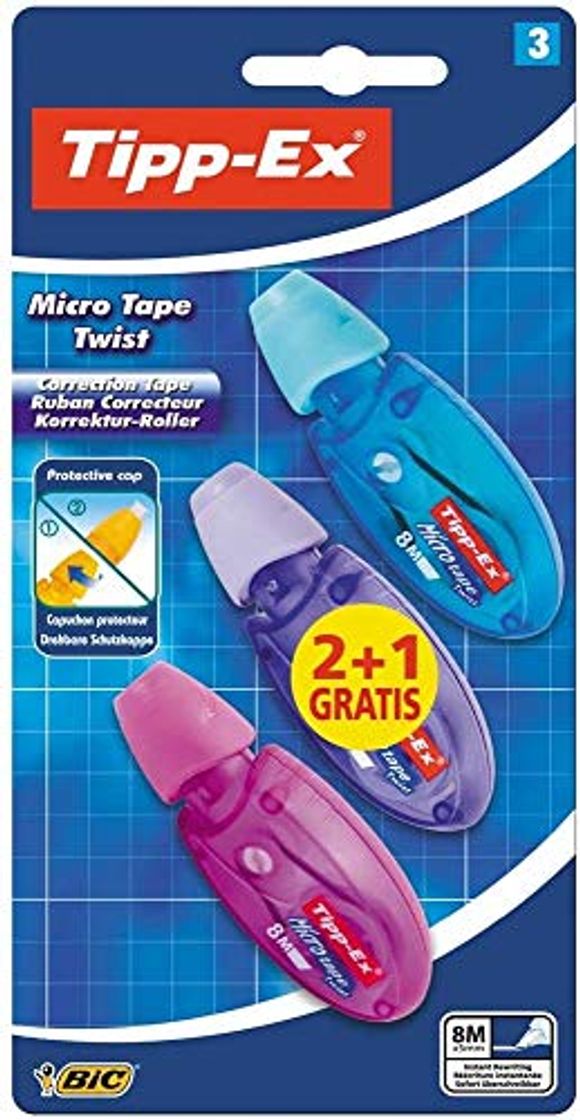 Social BIC Tipp-Ex Micro Tape Twist - Blíster de 3 cintas correctoras de