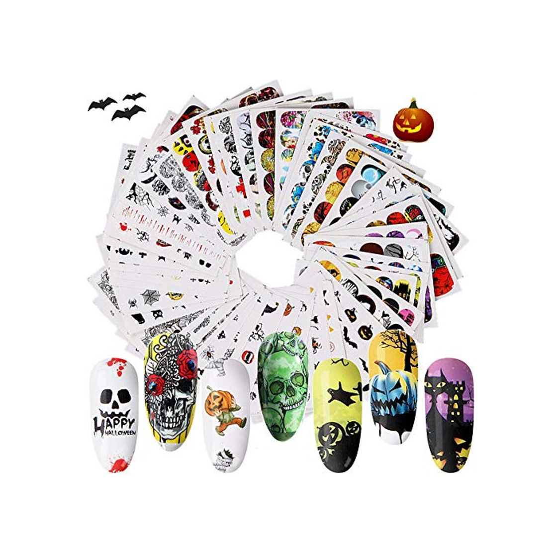 Producto EBANKU 50 HojasPegatinas para Uñas Kit Halloween Pegatinas Transferencia Agua Uñas Calcomanías Etiquetas Engomadas Uñas Nail Art Stickers para Manicura Diseño DIY de Uñas