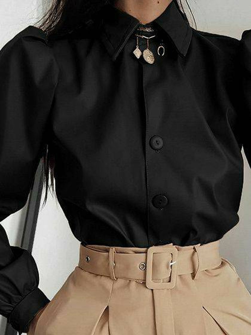 Social Black Puff Sleeve Shirt 