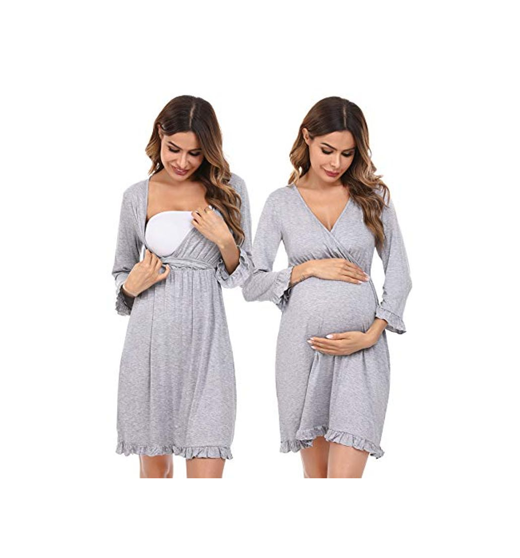 Fashion Doaraha Camisón Lactancia para Mujer Vestido Premamá con Volantes Pijama de Maternidad