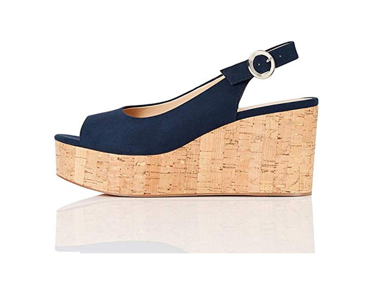 Fashion FIND Cork Peep Toe Sling Back Wedge Zapatos de tacón con Punta