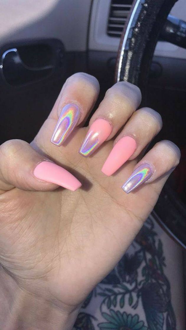 Fashion Unhas rosa holográfica 💖