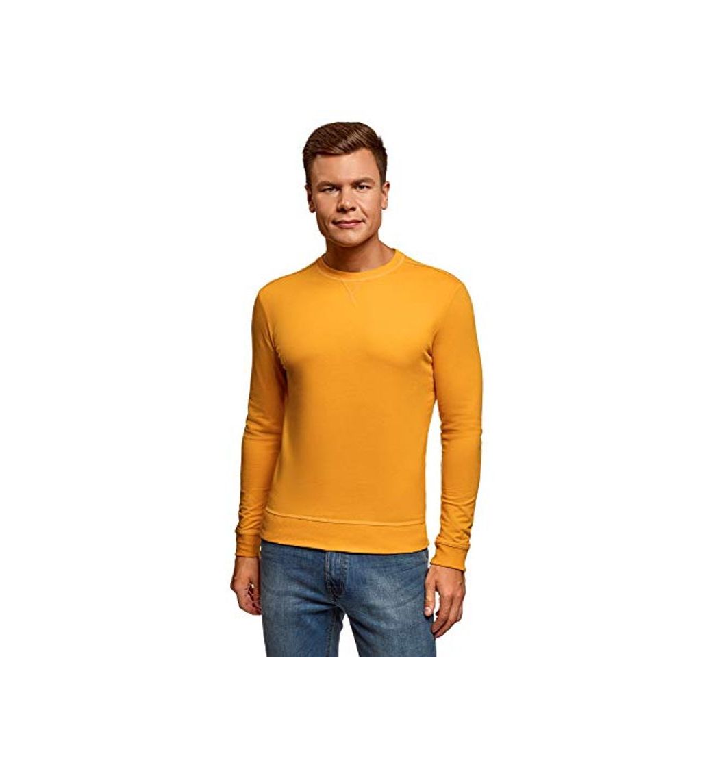 Fashion oodji Ultra Hombre Suéter Básico de Algodón, Naranja, ES 44