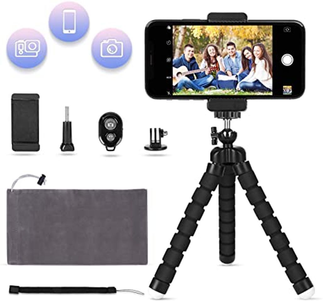 Social Zommuei - Mini Trípode, Móvil Flexible con Bluetooth Control Remoto y Adaptador