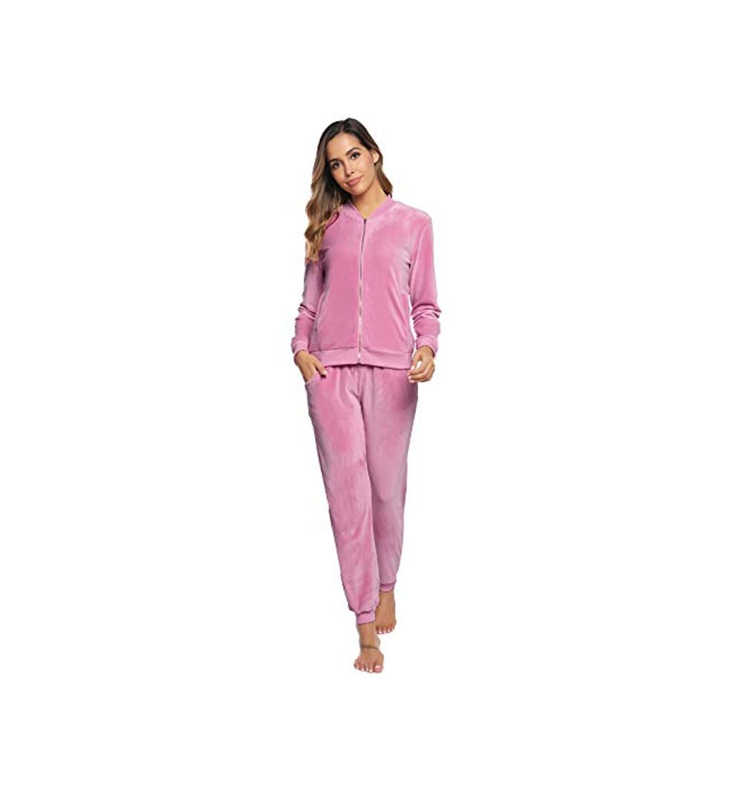 Fashion Akalnny Chándal Conjunto Mujer de Terciopelo Informal Pijamas Trajes Chaquetas de Manga