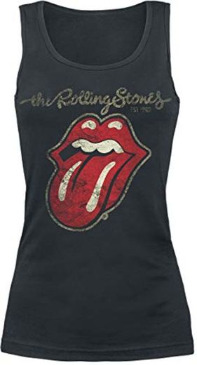 Rolling Stones The Plastered Tongue Mujer Top Negro S