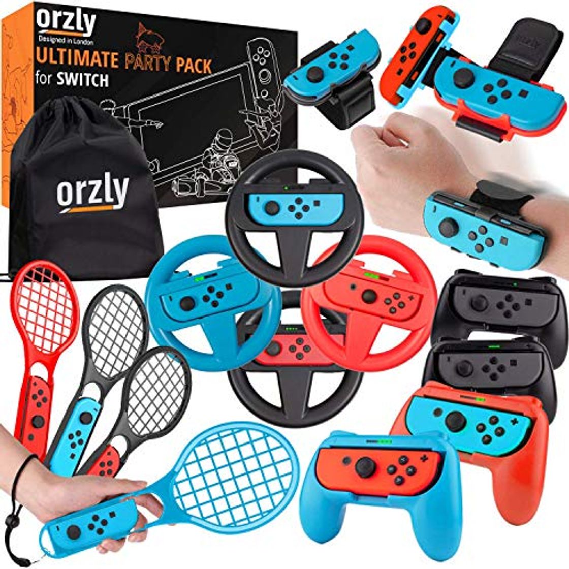 Product Paquete de accesorios de fiesta Orzly para Nintendo Switch Console con controladores