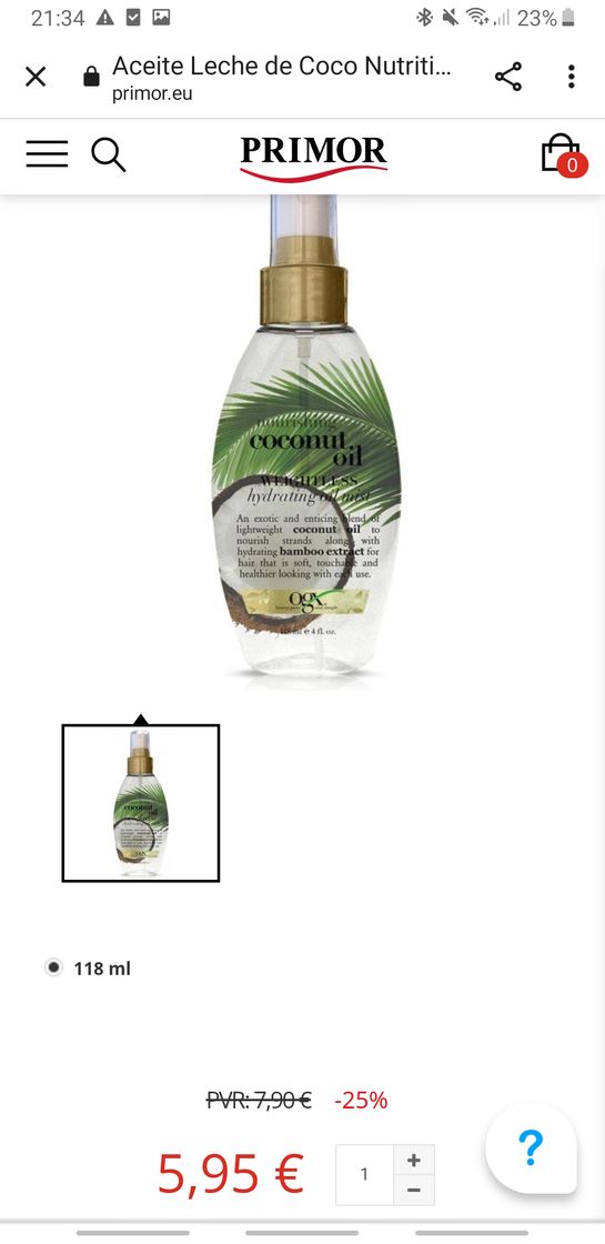 Moda Aceite de coco nutritivo OGX